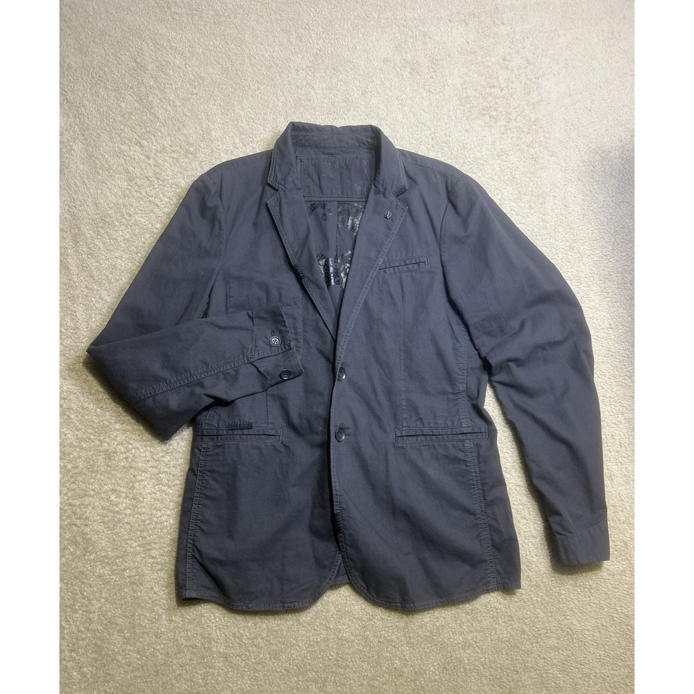Vintage Y2K G by Guess Blazer‎ Large Pin Stripe Gray Cross Graphic On Back Goth